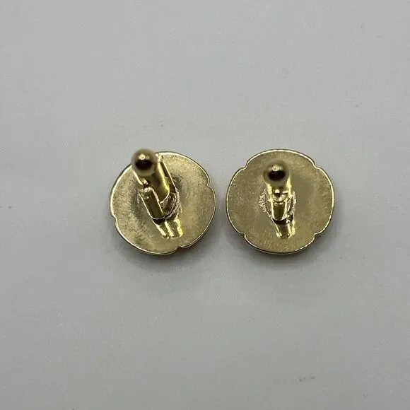 Tiger Eye Cuff Links Brown Gold Tone Round Unsigned - Picture 5 of 9